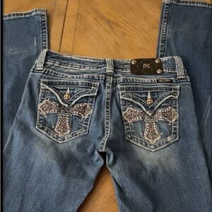 Miss Me Blue Boot Cut Jeans with Embellished Back
